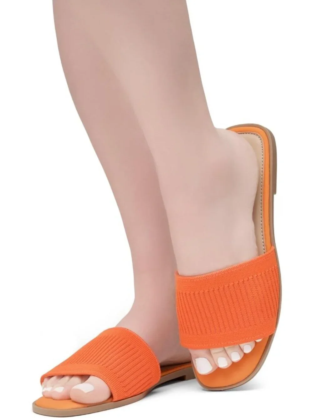 Women's Orangekn Knit Slides Flats Square Open Toe Slip On Dressy Summer Shoes